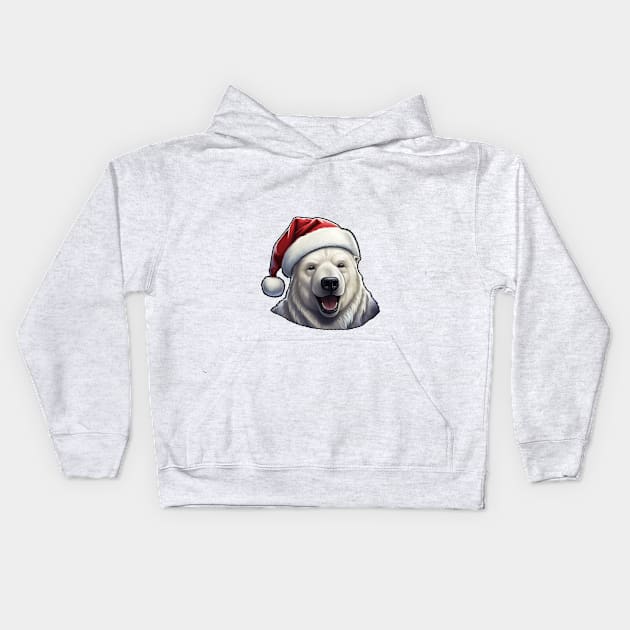 Polar Bear Wearing a Santa Hat Kids Hoodie by PitubeArt